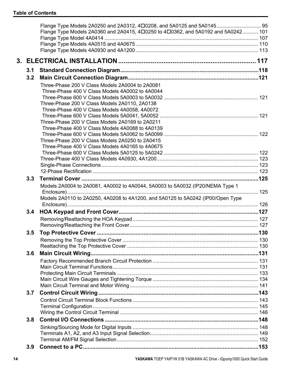 Electrical installation | Yaskawa iQpump1000 AC Drive Quick Start User Manual | Page 14 / 470