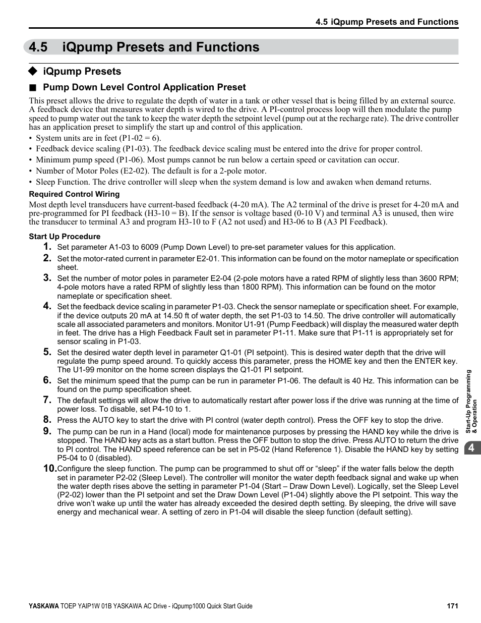 Iqpump presets and functions, Iqpump presets, 5 iqpump presets and functions | Yaskawa iQpump1000 AC Drive Quick Start User Manual | Page 171 / 470