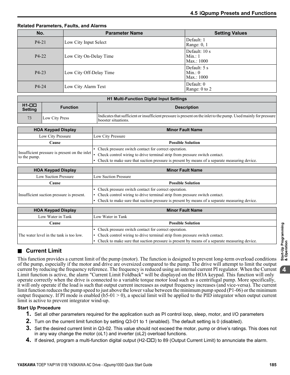 Yaskawa iQpump1000 AC Drive Quick Start User Manual | Page 185 / 470