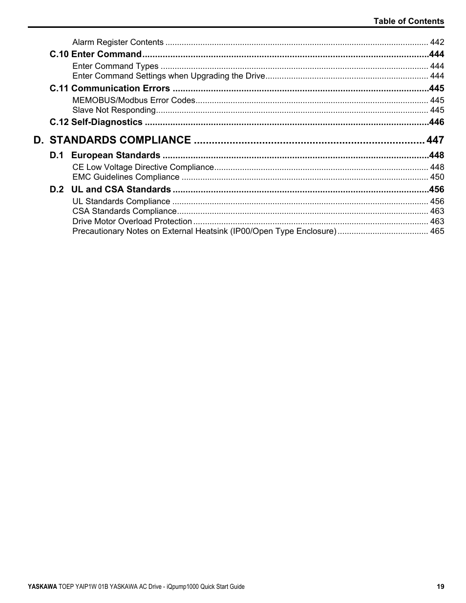 D. standards compliance | Yaskawa iQpump1000 AC Drive Quick Start User Manual | Page 19 / 470