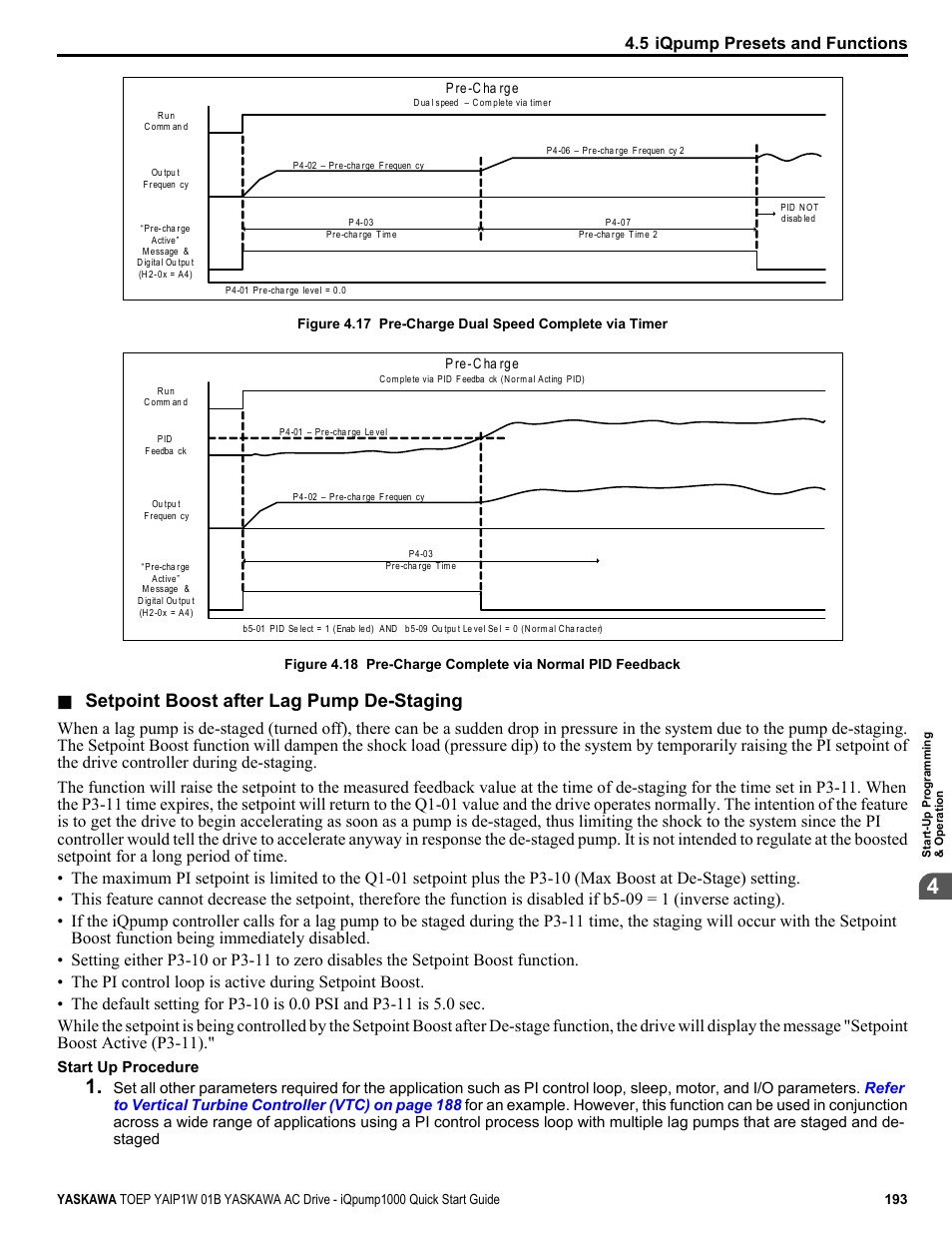 Setpoint boost after lag pump de-staging, 5 iqpump presets and functions | Yaskawa iQpump1000 AC Drive Quick Start User Manual | Page 193 / 470