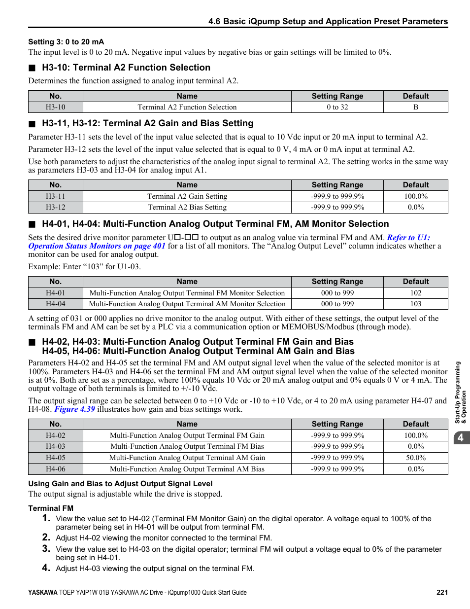 Yaskawa iQpump1000 AC Drive Quick Start User Manual | Page 221 / 470