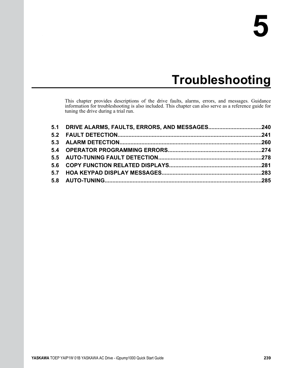 Troubleshooting | Yaskawa iQpump1000 AC Drive Quick Start User Manual | Page 239 / 470