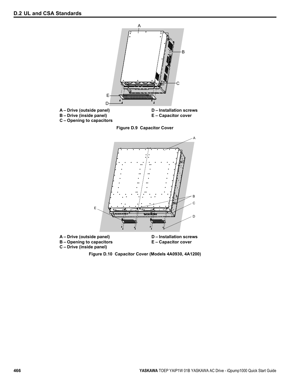 Figure d.9, Figure d.10, D.2 ul and csa standards | Yaskawa iQpump1000 AC Drive Quick Start User Manual | Page 466 / 470