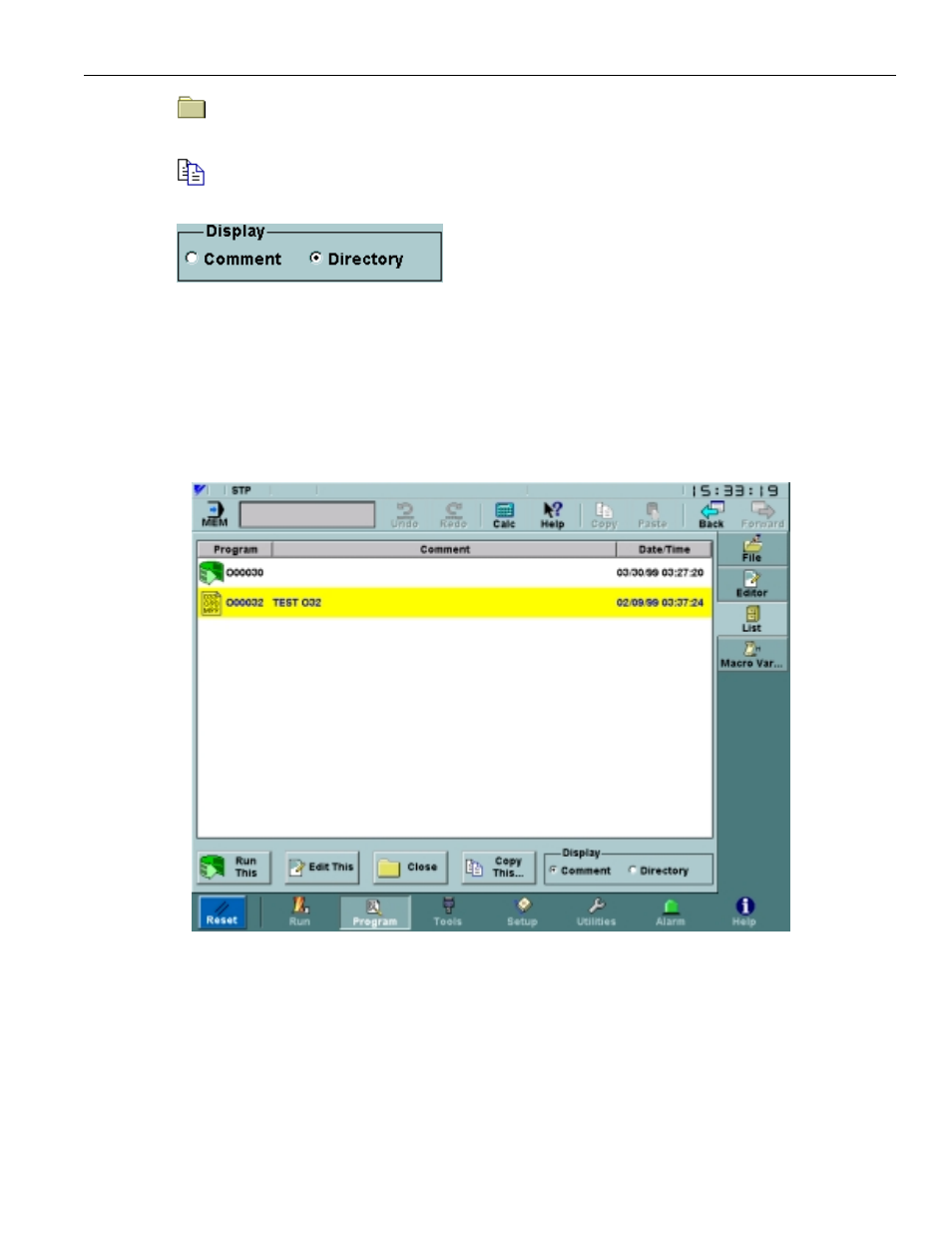 Figure 3.4.3.2. list screen showing comments | Yaskawa PC NC User Manual | Page 107 / 439