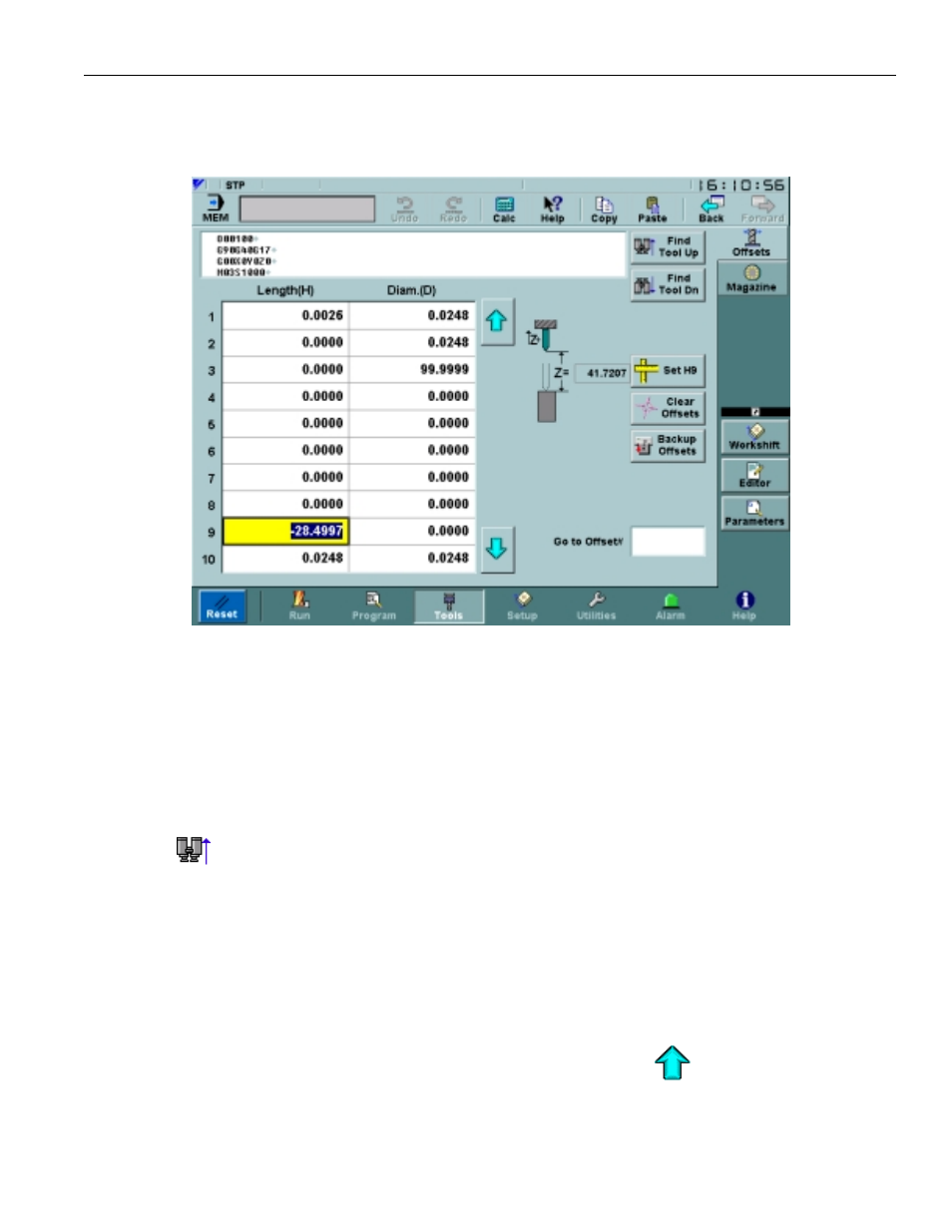 5 tool menu, 1 offsets screen, Figure 3.5.1.1. the tool offsets screen | Yaskawa PC NC User Manual | Page 110 / 439