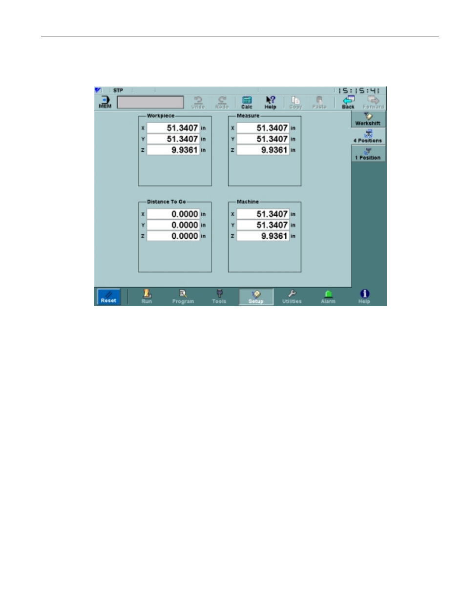 Figure 3.6.2.1. the 4 positions screen, 3 one (1) position screen | Yaskawa PC NC User Manual | Page 116 / 439
