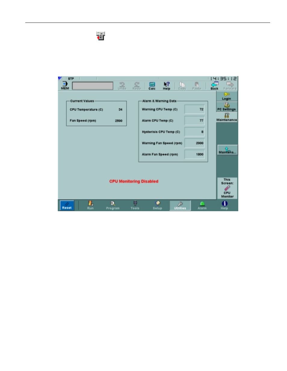 6 cpu monitor screen, Figure 3.7.6.1. the cpu monitor screen | Yaskawa PC NC User Manual | Page 127 / 439