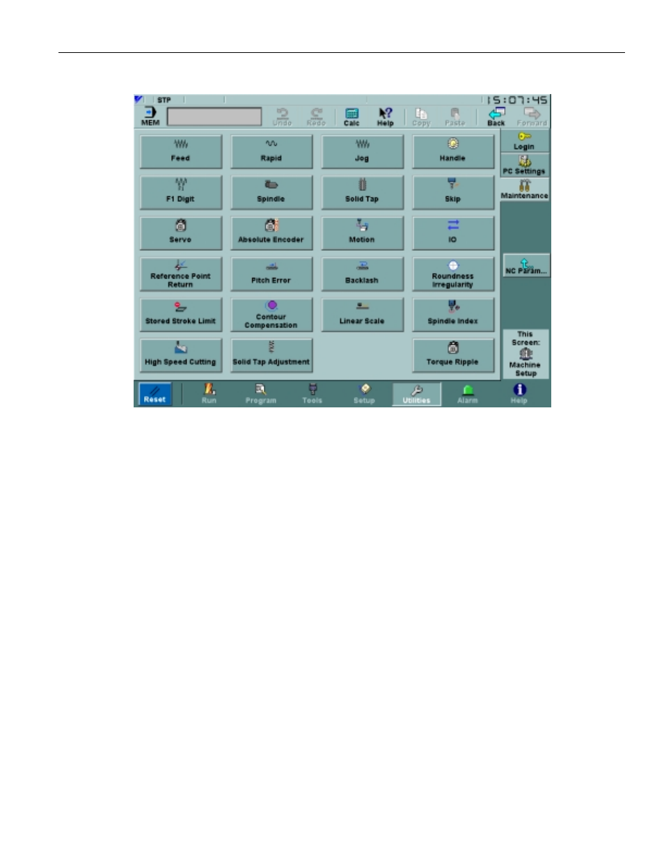 9 machine setup screen, Figure 3.7.9.1. the machine setup screen | Yaskawa PC NC User Manual | Page 132 / 439