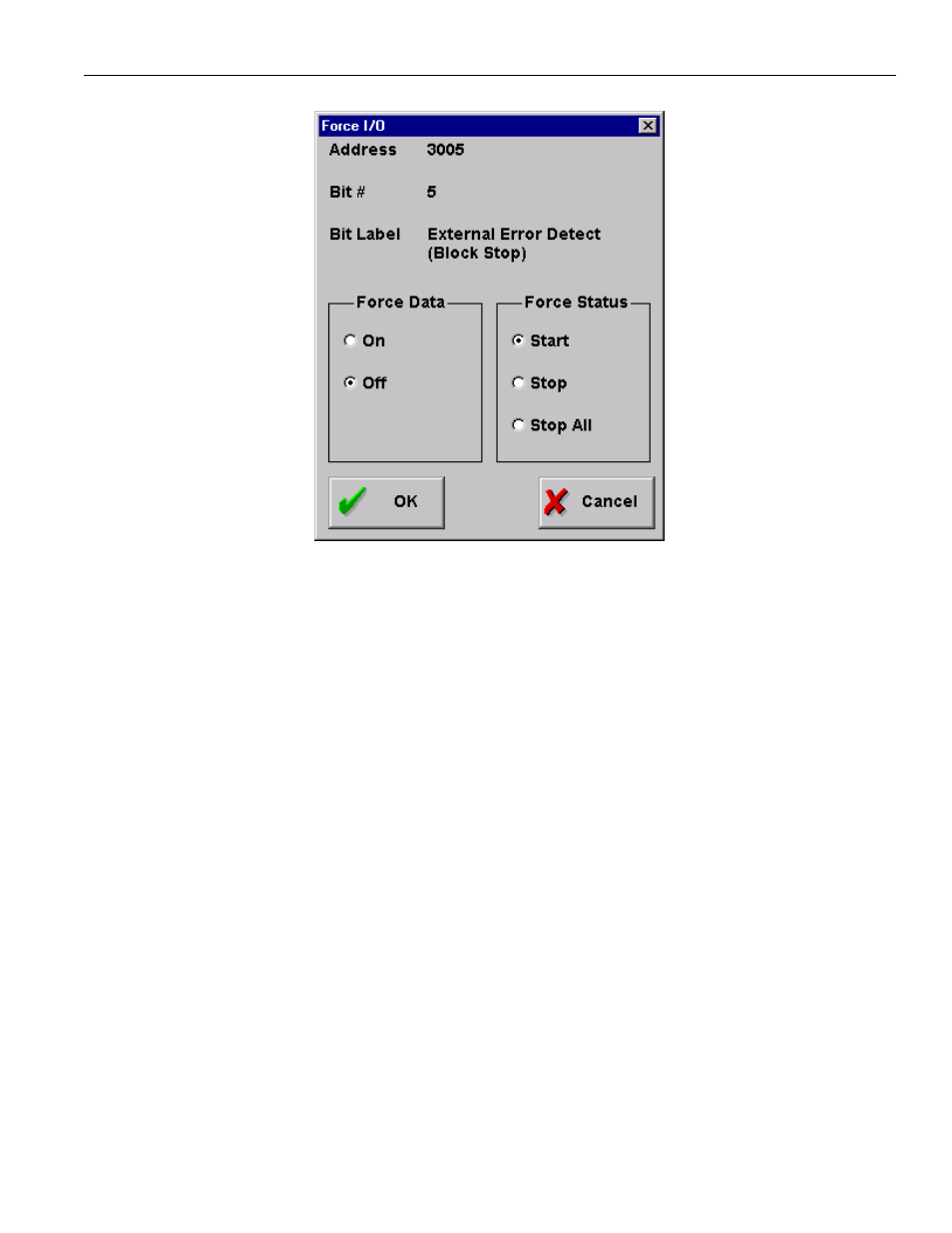 Figure 3.7.18.3. the force i/o dialog, Forcing multiple bits | Yaskawa PC NC User Manual | Page 148 / 439