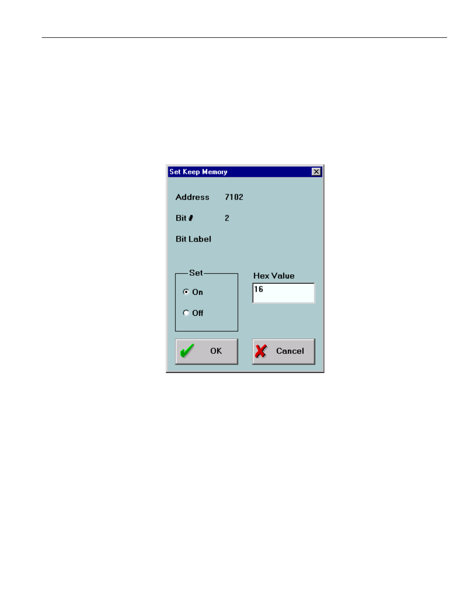 Figure 3.7.18.4. the set keep memory dialog | Yaskawa PC NC User Manual | Page 149 / 439
