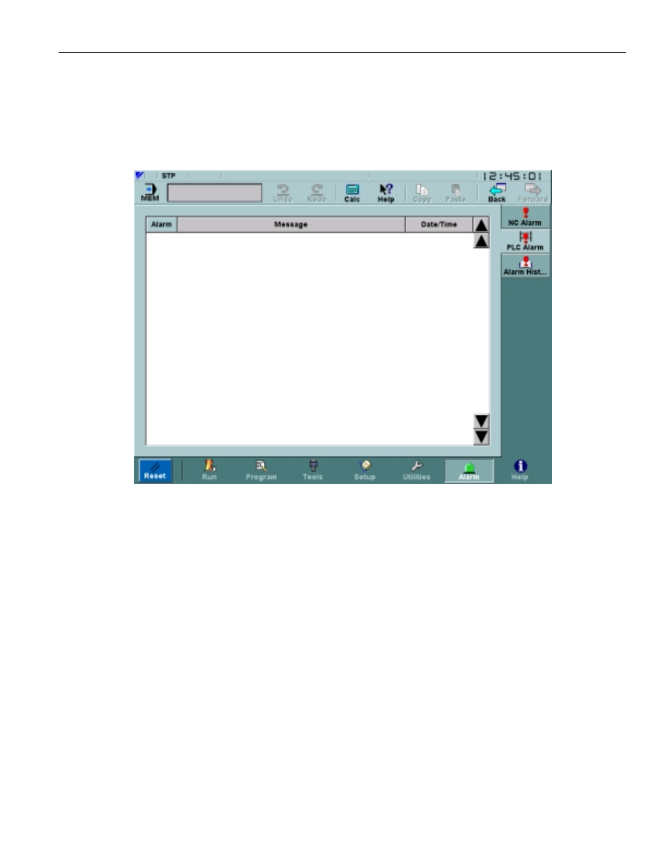 2 plc alarm screen, Figure 3.8.2.1. the plc alarm screen | Yaskawa PC NC User Manual | Page 154 / 439