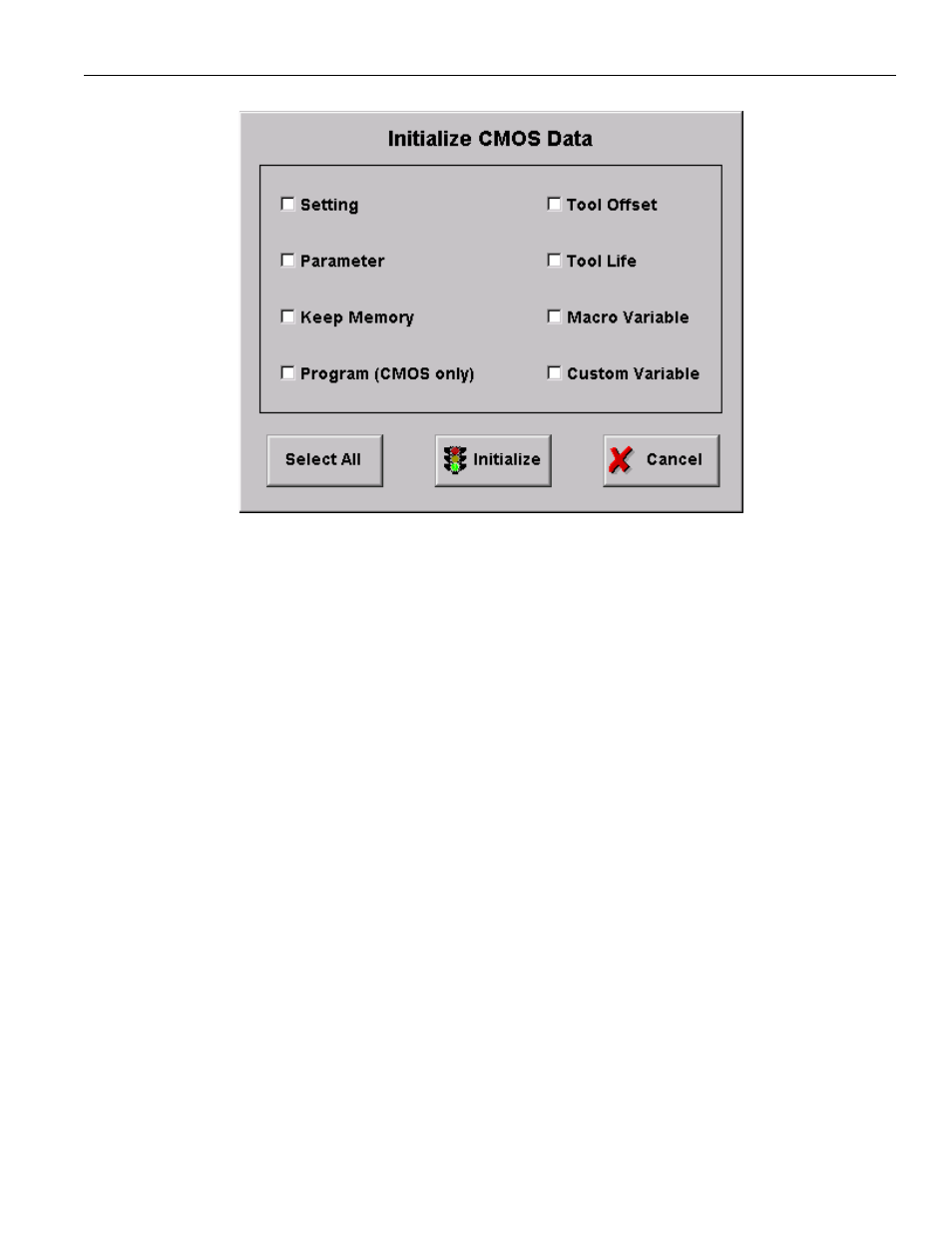 Figure 3.10.1.2. the initialize cmos data screen | Yaskawa PC NC User Manual | Page 161 / 439