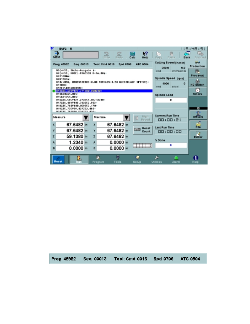 3 run menu, 1 production screen, Figure 3.3.1.1. the run production screen | Yaskawa PC NC User Manual | Page 82 / 439