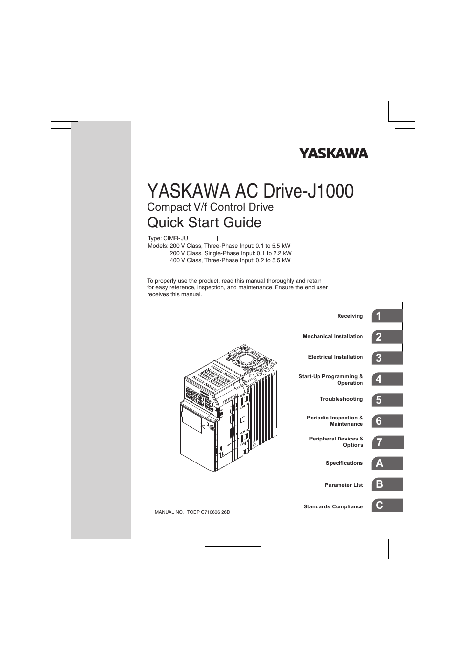Yaskawa J1000 Compact V/f Control Drive User Manual | 274 pages