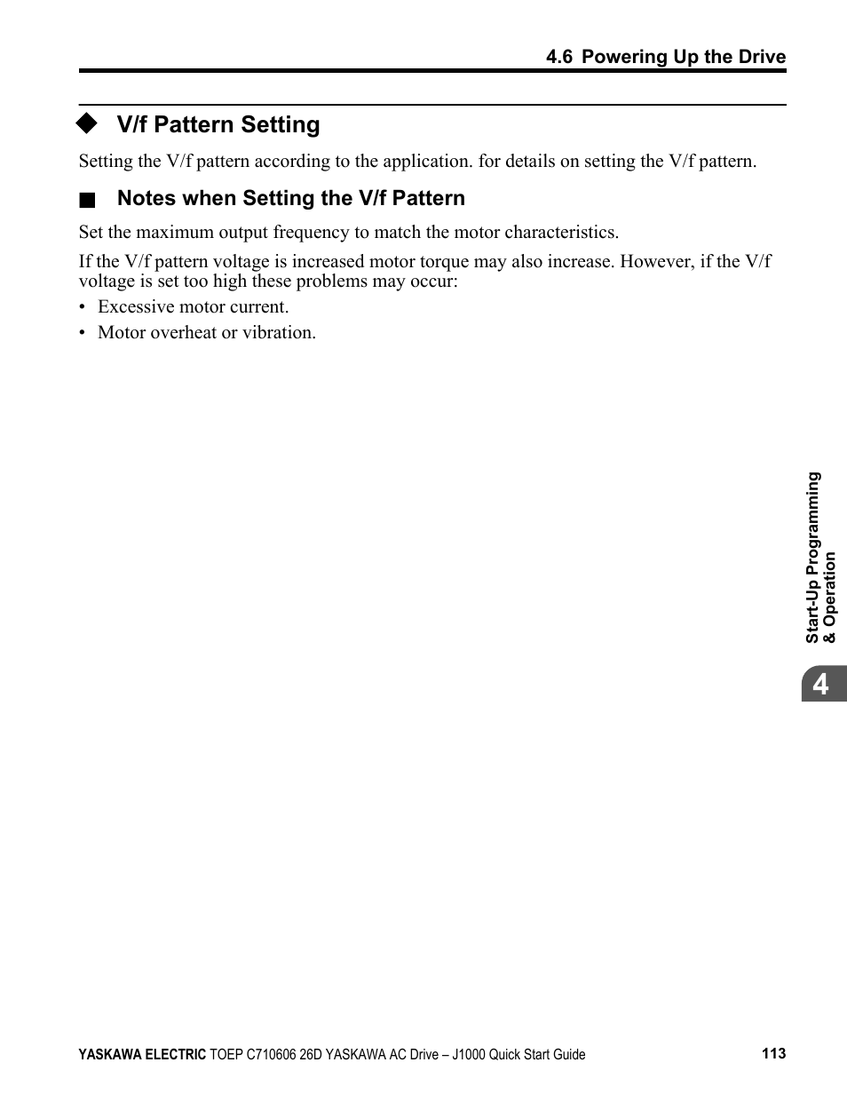 V/f pattern setting | Yaskawa J1000 Compact V/f Control Drive User Manual | Page 113 / 274