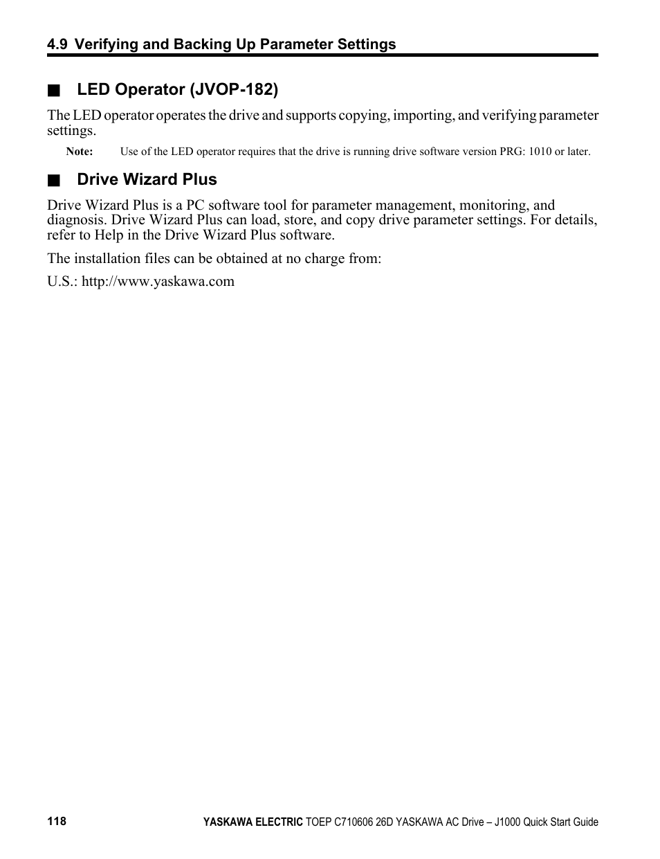 Yaskawa J1000 Compact V/f Control Drive User Manual | Page 118 / 274