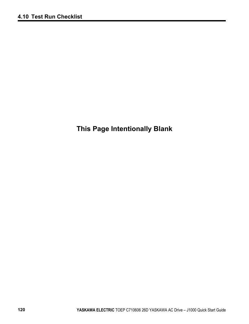 This page intentionally blank | Yaskawa J1000 Compact V/f Control Drive User Manual | Page 120 / 274