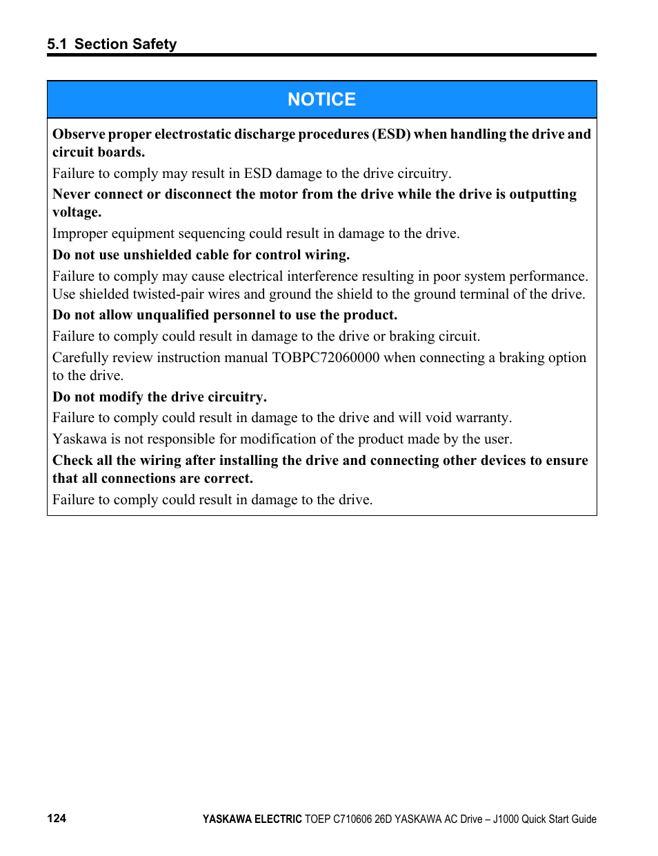 Notice | Yaskawa J1000 Compact V/f Control Drive User Manual | Page 124 / 274