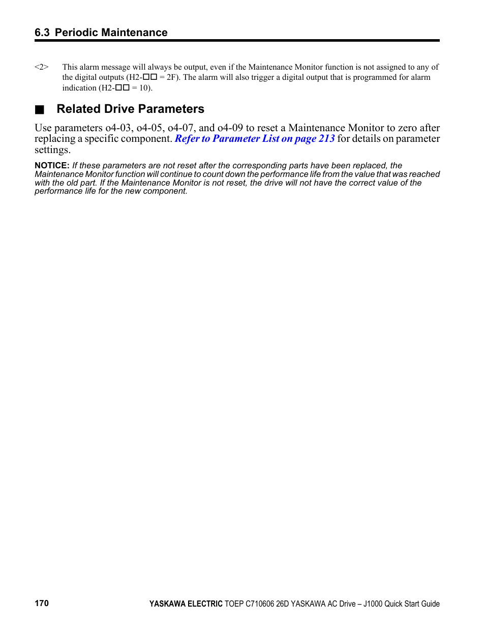 Related drive parameters | Yaskawa J1000 Compact V/f Control Drive User Manual | Page 170 / 274
