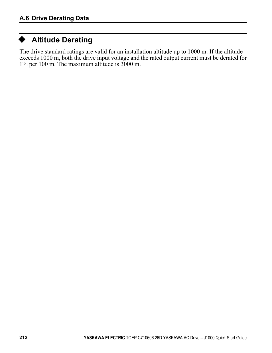Altitude derating | Yaskawa J1000 Compact V/f Control Drive User Manual | Page 212 / 274