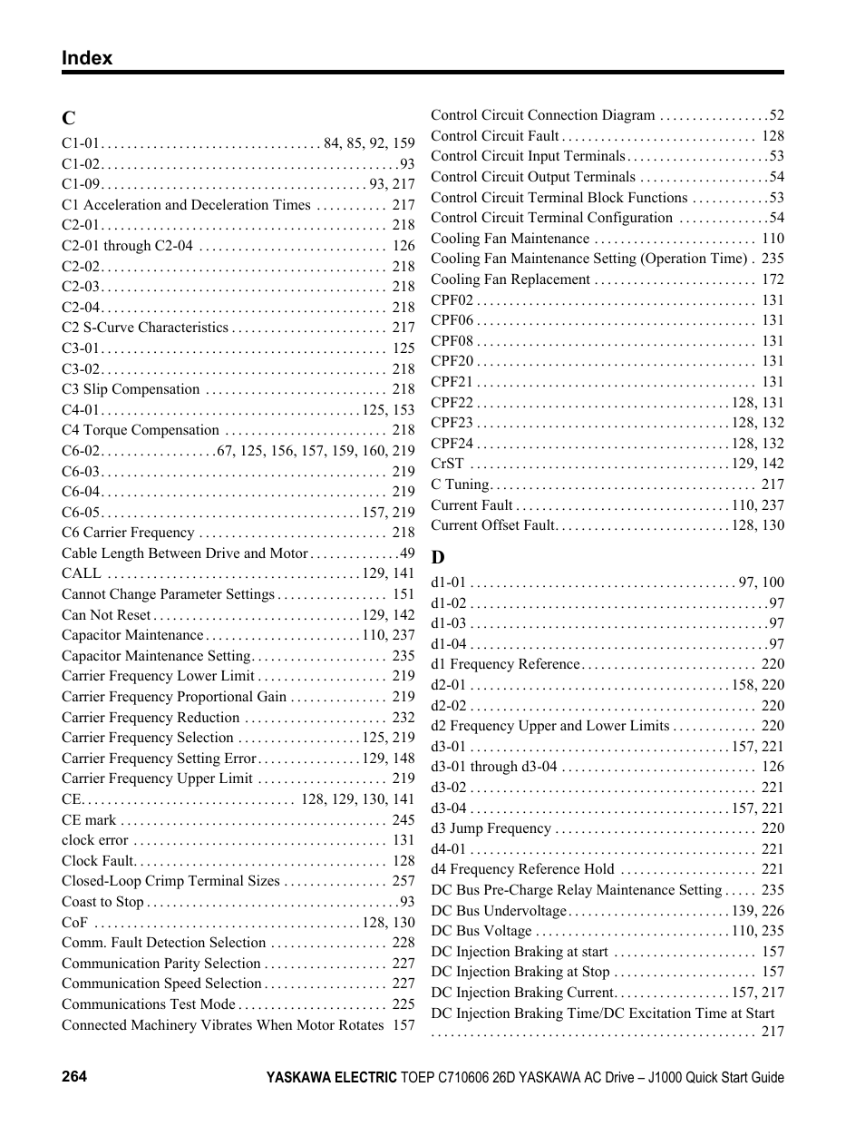 Yaskawa J1000 Compact V/f Control Drive User Manual | Page 264 / 274