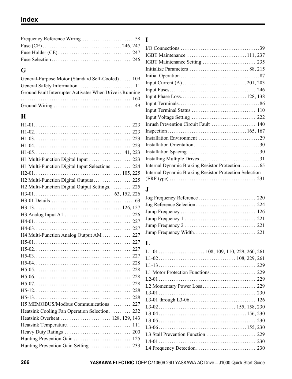 Yaskawa J1000 Compact V/f Control Drive User Manual | Page 266 / 274