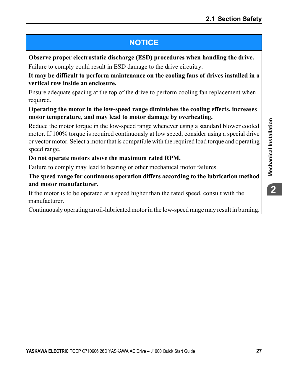 Notice | Yaskawa J1000 Compact V/f Control Drive User Manual | Page 27 / 274