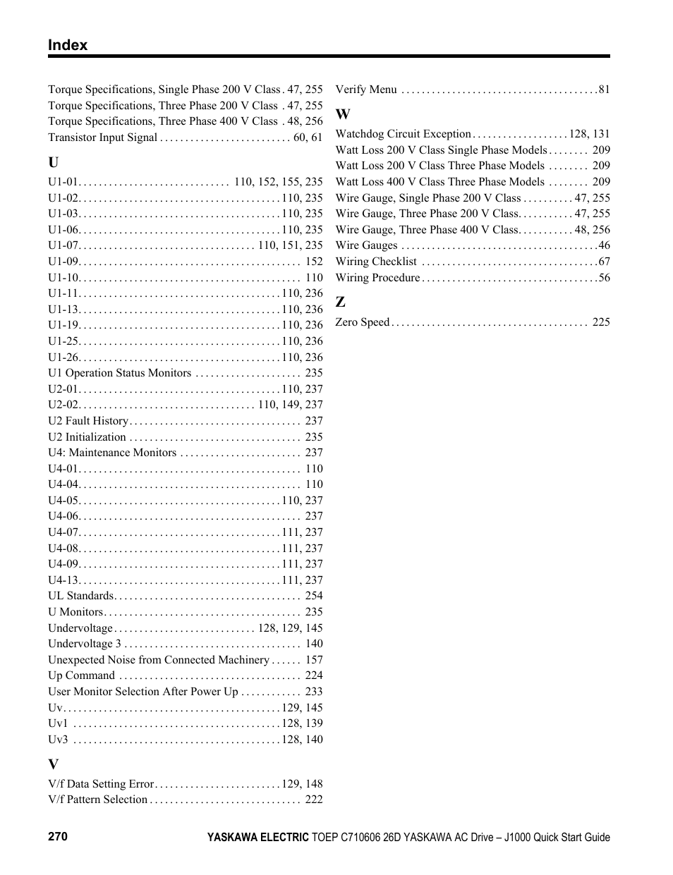 Yaskawa J1000 Compact V/f Control Drive User Manual | Page 270 / 274