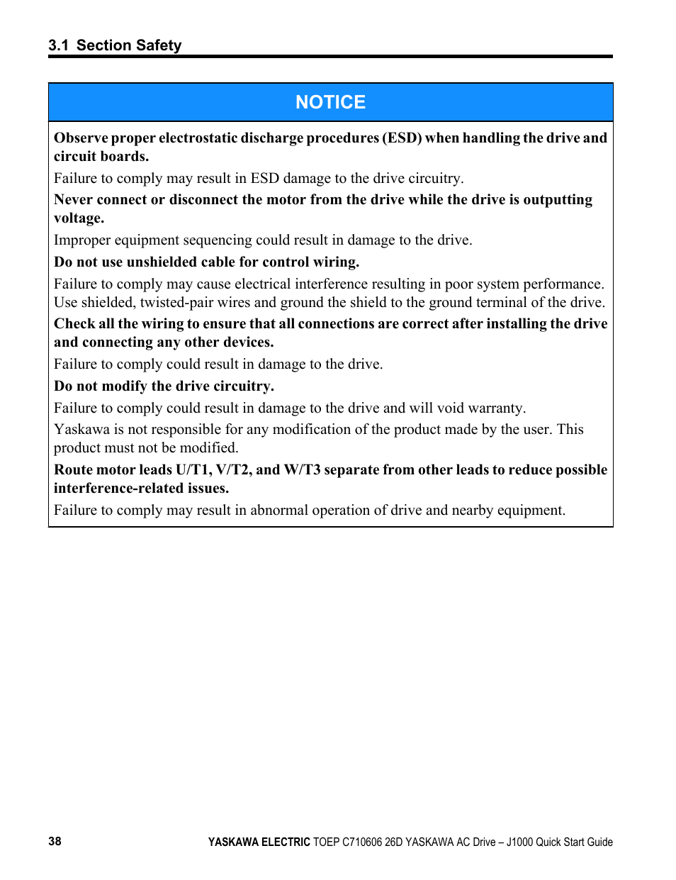 Notice | Yaskawa J1000 Compact V/f Control Drive User Manual | Page 38 / 274