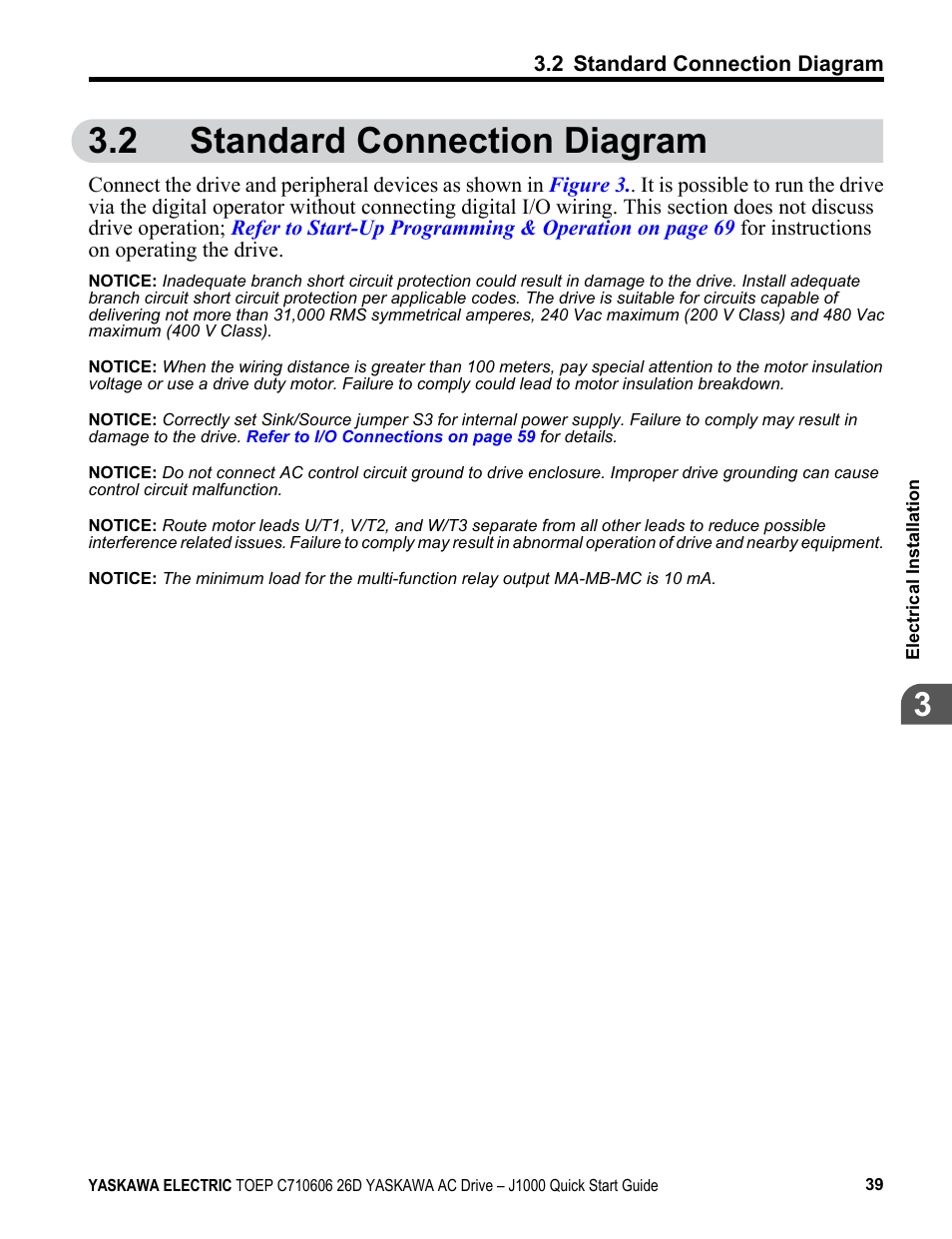 2 standard connection diagram, Standard connection diagram | Yaskawa J1000 Compact V/f Control Drive User Manual | Page 39 / 274