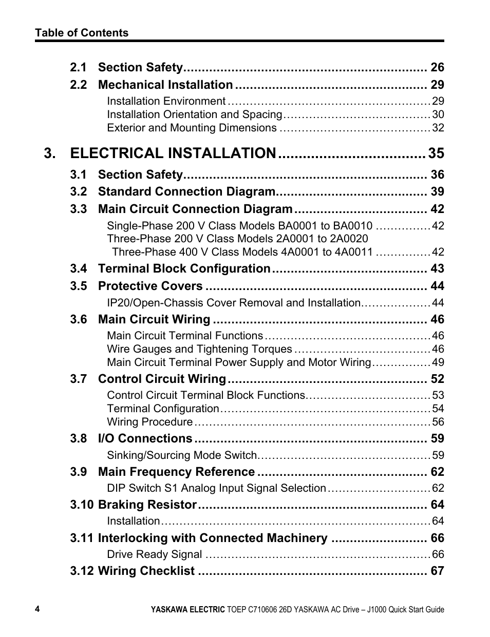 Electrical installation | Yaskawa J1000 Compact V/f Control Drive User Manual | Page 4 / 274