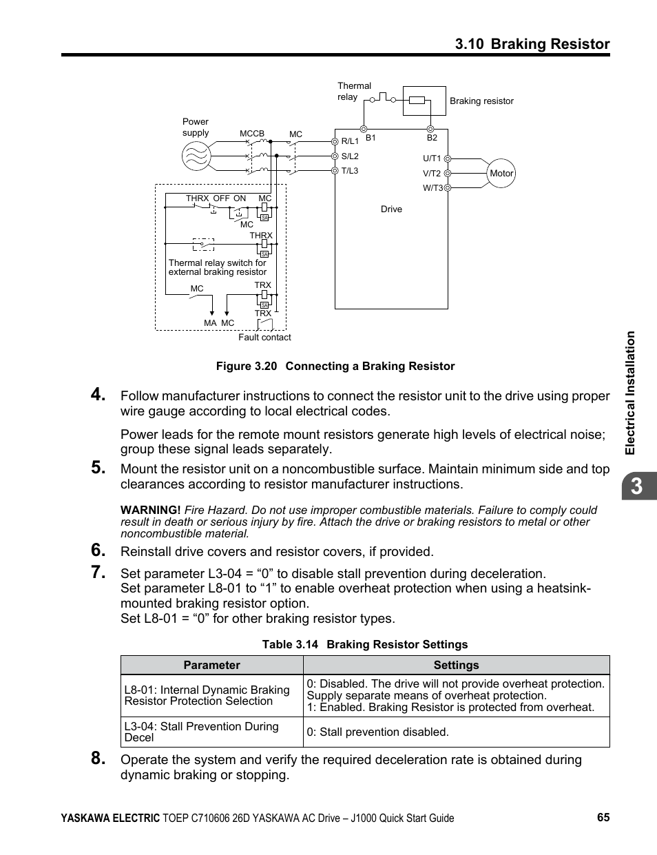 10 braking resistor | Yaskawa J1000 Compact V/f Control Drive User Manual | Page 65 / 274