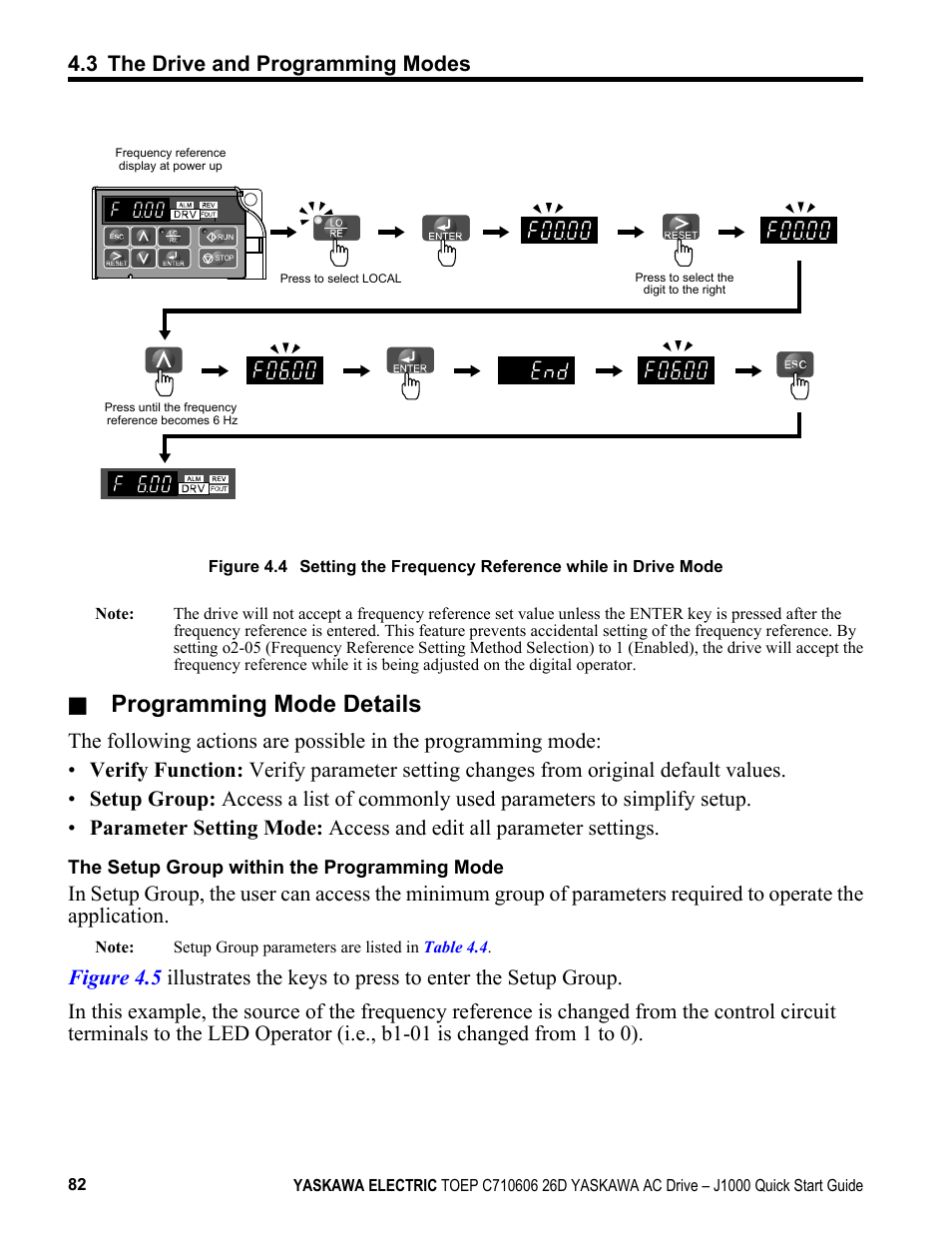 Refer to the setup group within the programming, Figure 4.4, Programming mode details | Yaskawa J1000 Compact V/f Control Drive User Manual | Page 82 / 274