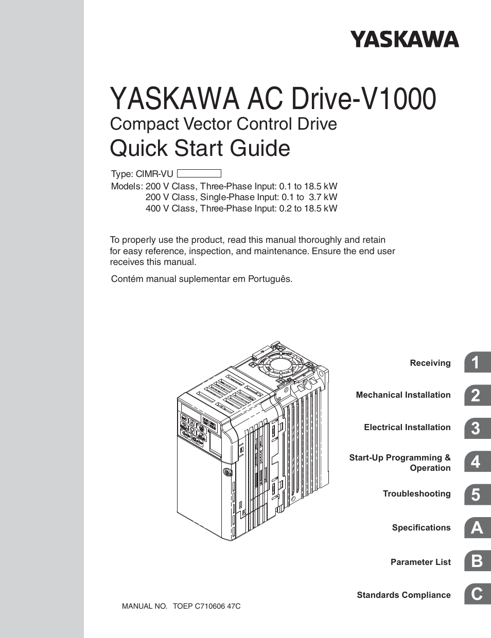 Yaskawa J1000 Compact Vector Control Drive User Manual | 244 pages