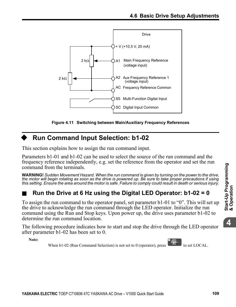 Run command input selection: b1-02, For more information on a 2-wire and 3 | Yaskawa J1000 Compact Vector Control Drive User Manual | Page 109 / 244