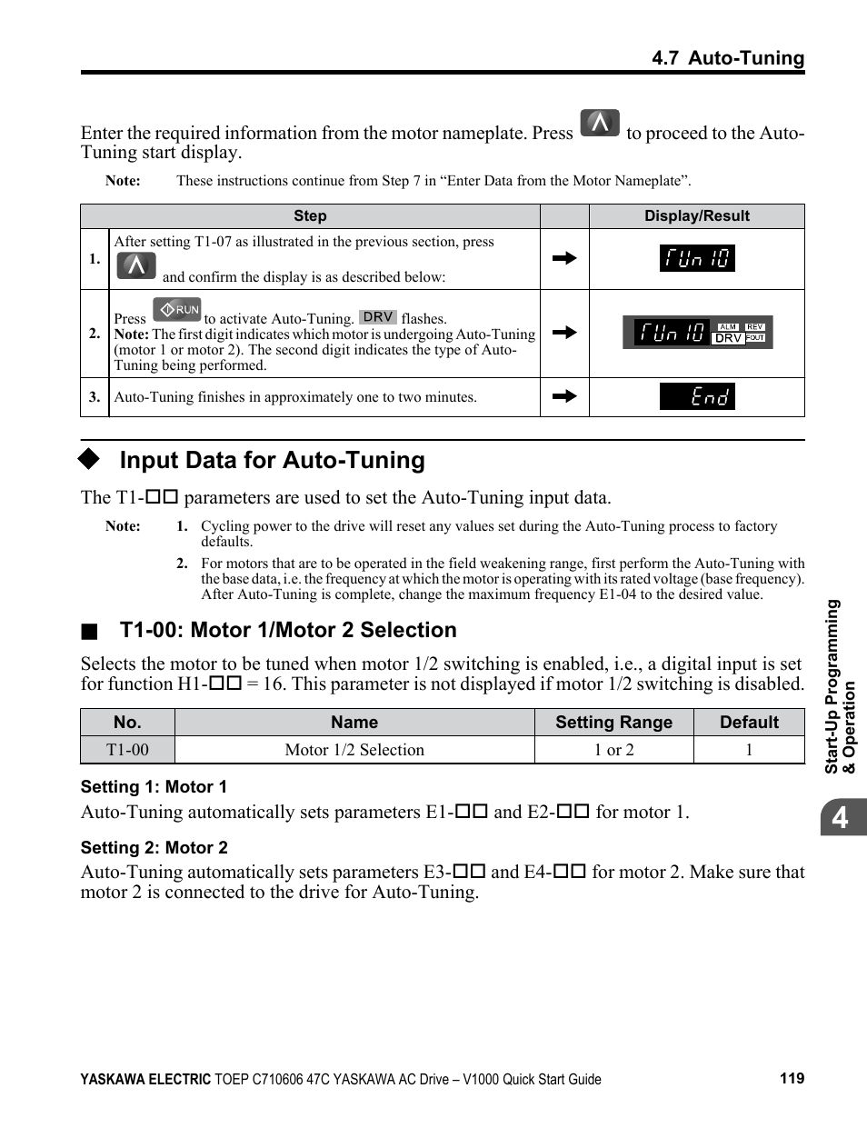 Input data for auto-tuning | Yaskawa J1000 Compact Vector Control Drive User Manual | Page 119 / 244
