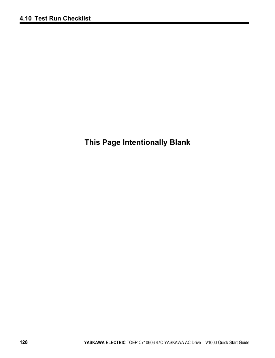 This page intentionally blank | Yaskawa J1000 Compact Vector Control Drive User Manual | Page 128 / 244