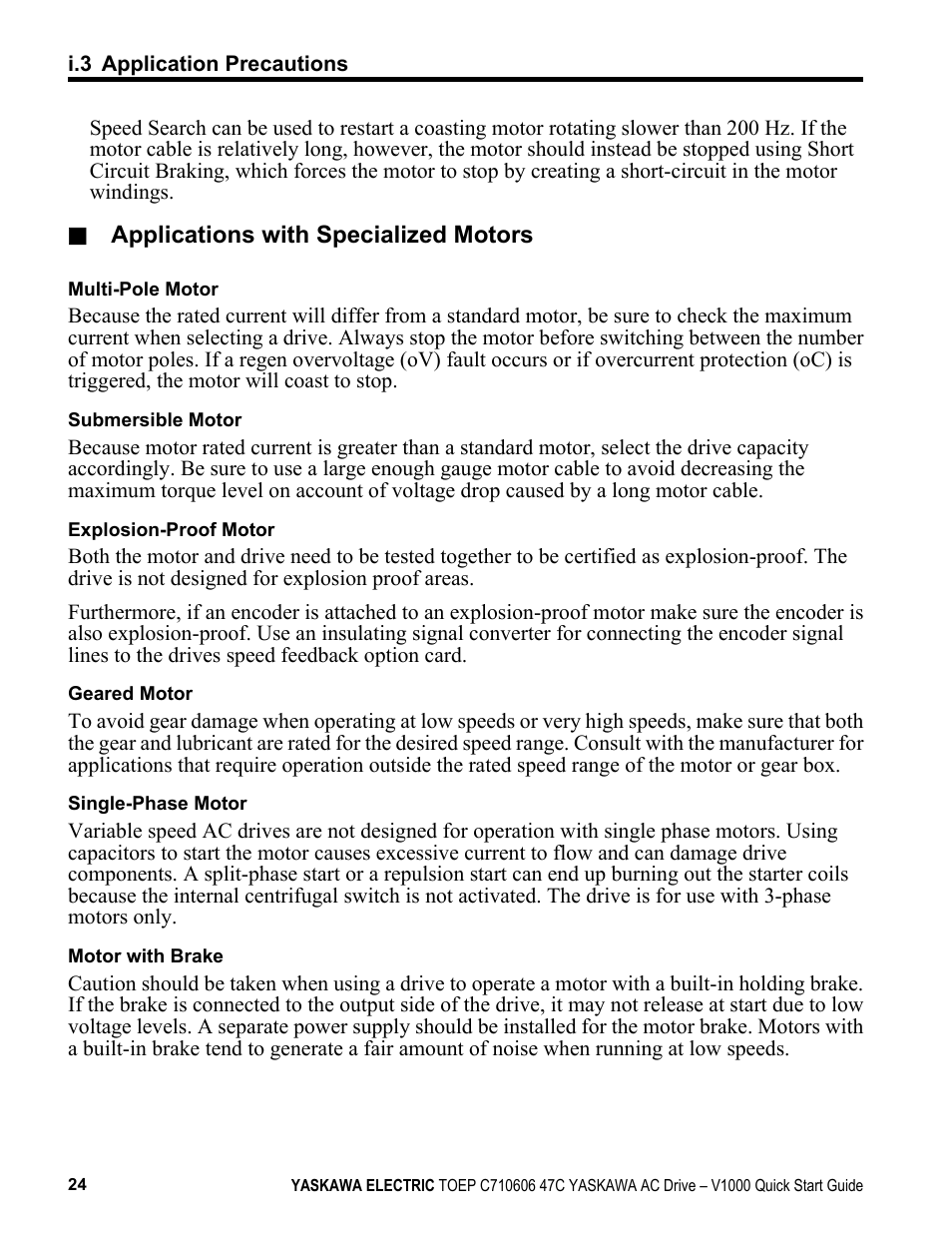 Yaskawa J1000 Compact Vector Control Drive User Manual | Page 24 / 244