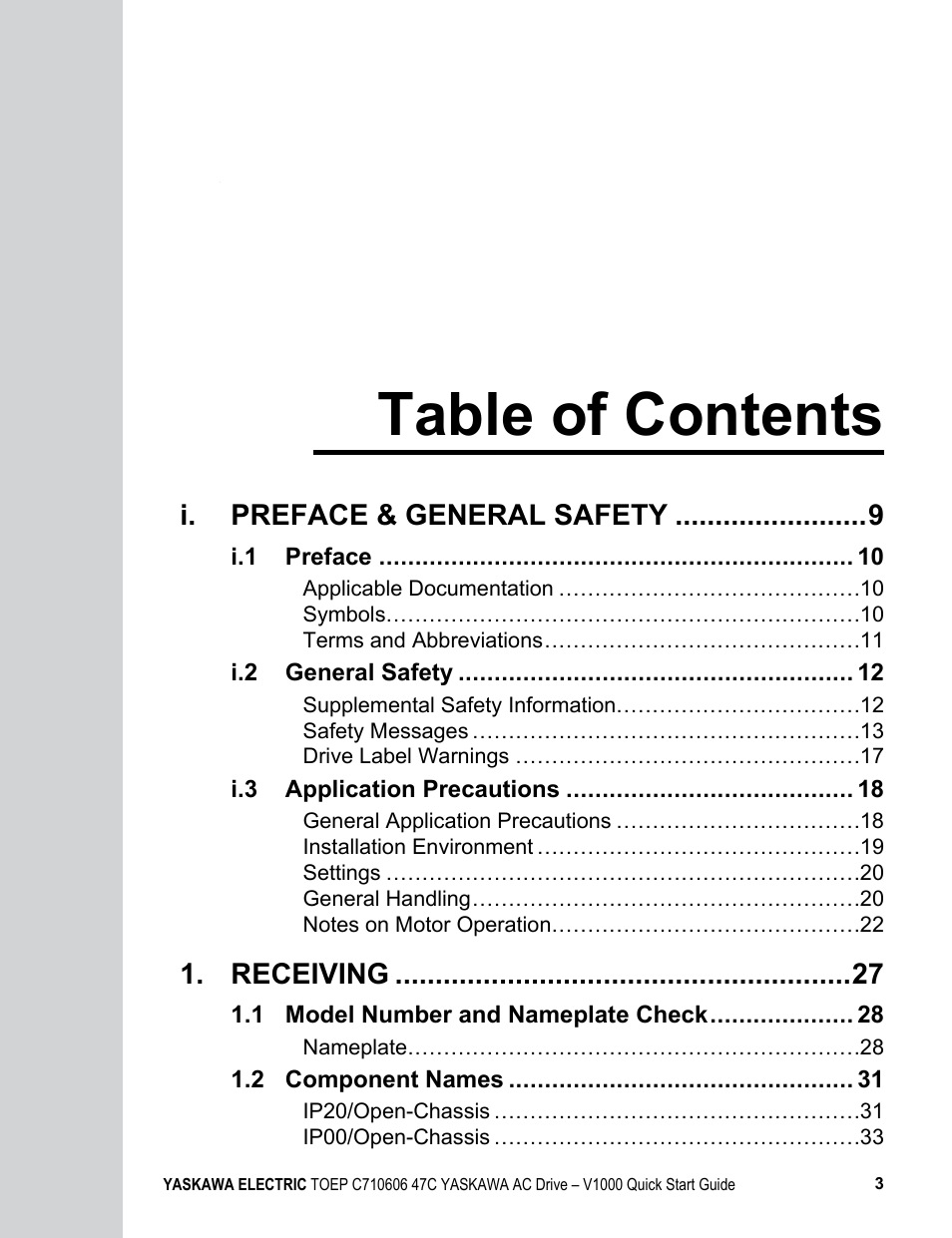 Yaskawa J1000 Compact Vector Control Drive User Manual | Page 3 / 244