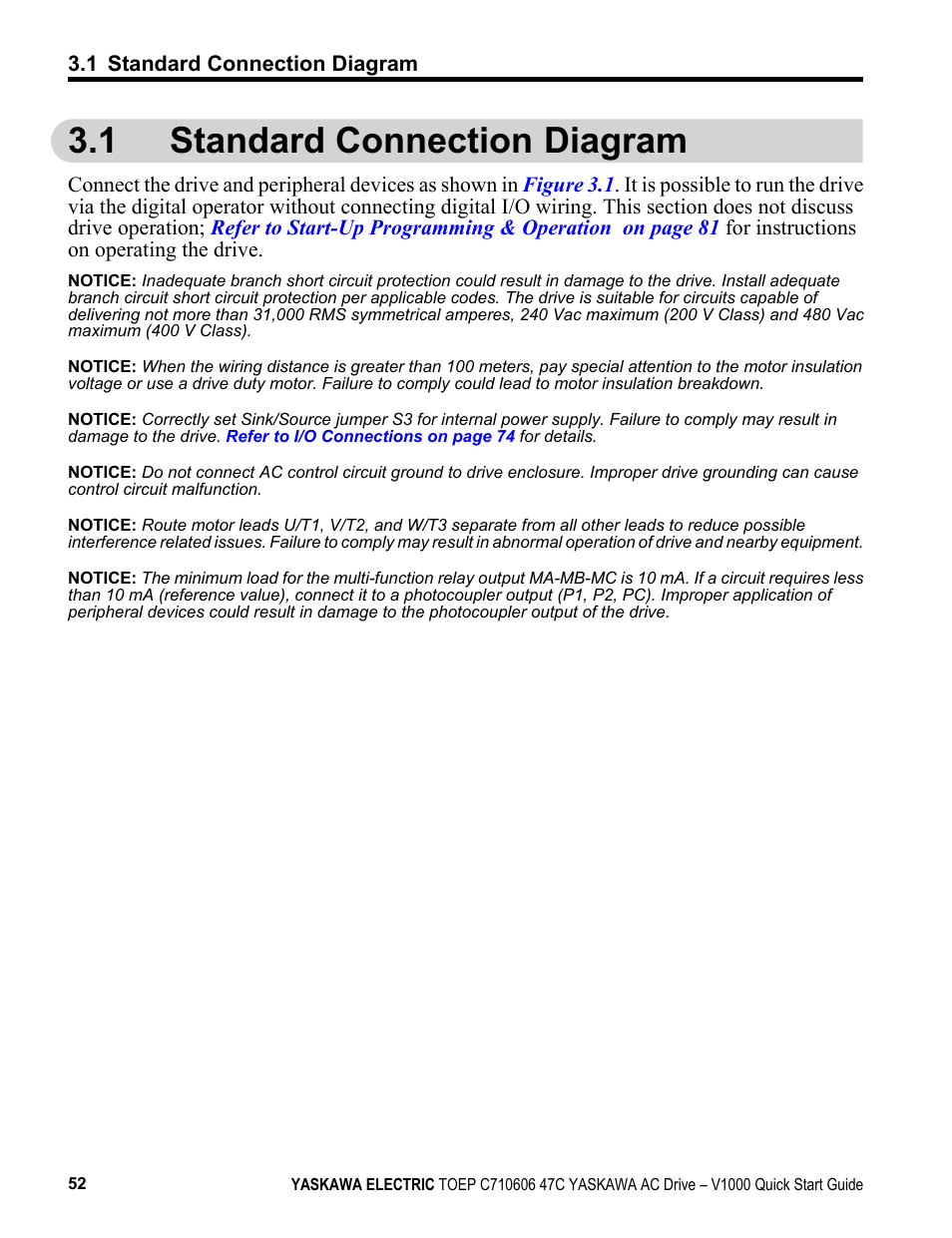 1 standard connection diagram, Standard connection diagram | Yaskawa J1000 Compact Vector Control Drive User Manual | Page 52 / 244