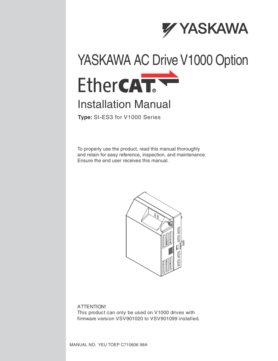 Yaskawa SI-ES3 for V1000 User Manual | 40 pages