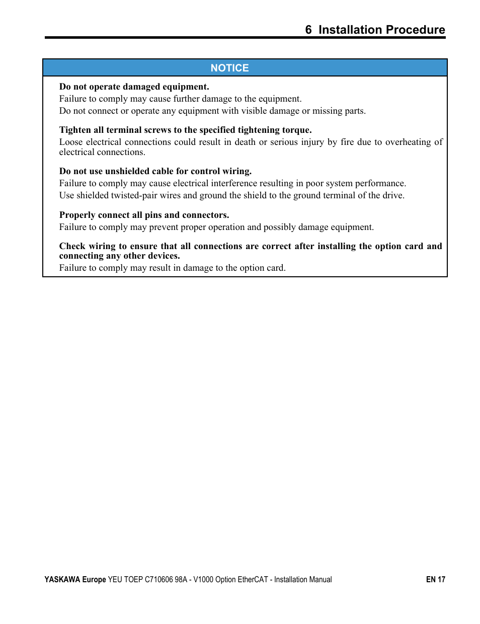 6 installation procedure | Yaskawa SI-ES3 for V1000 User Manual | Page 17 / 40