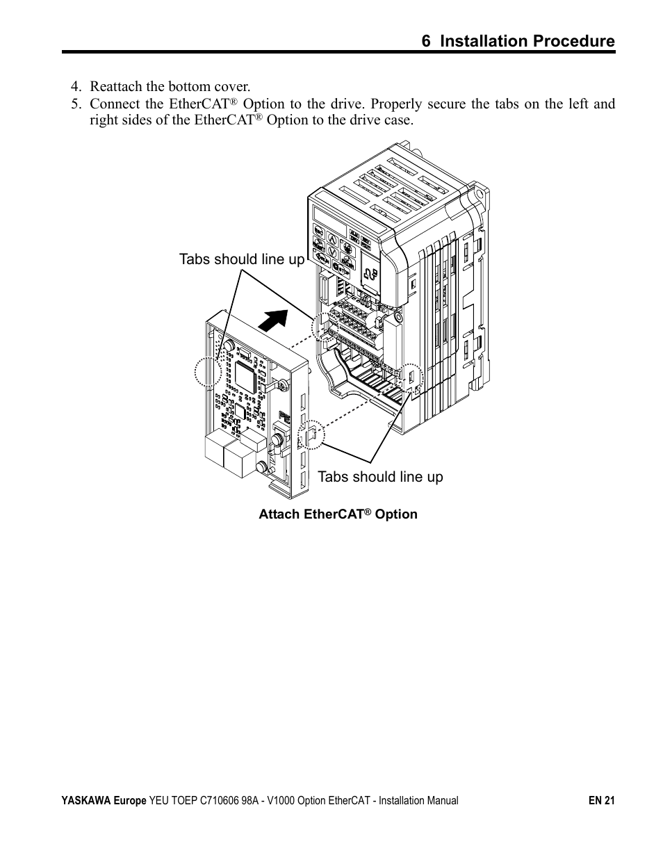 6 installation procedure | Yaskawa SI-ES3 for V1000 User Manual | Page 21 / 40