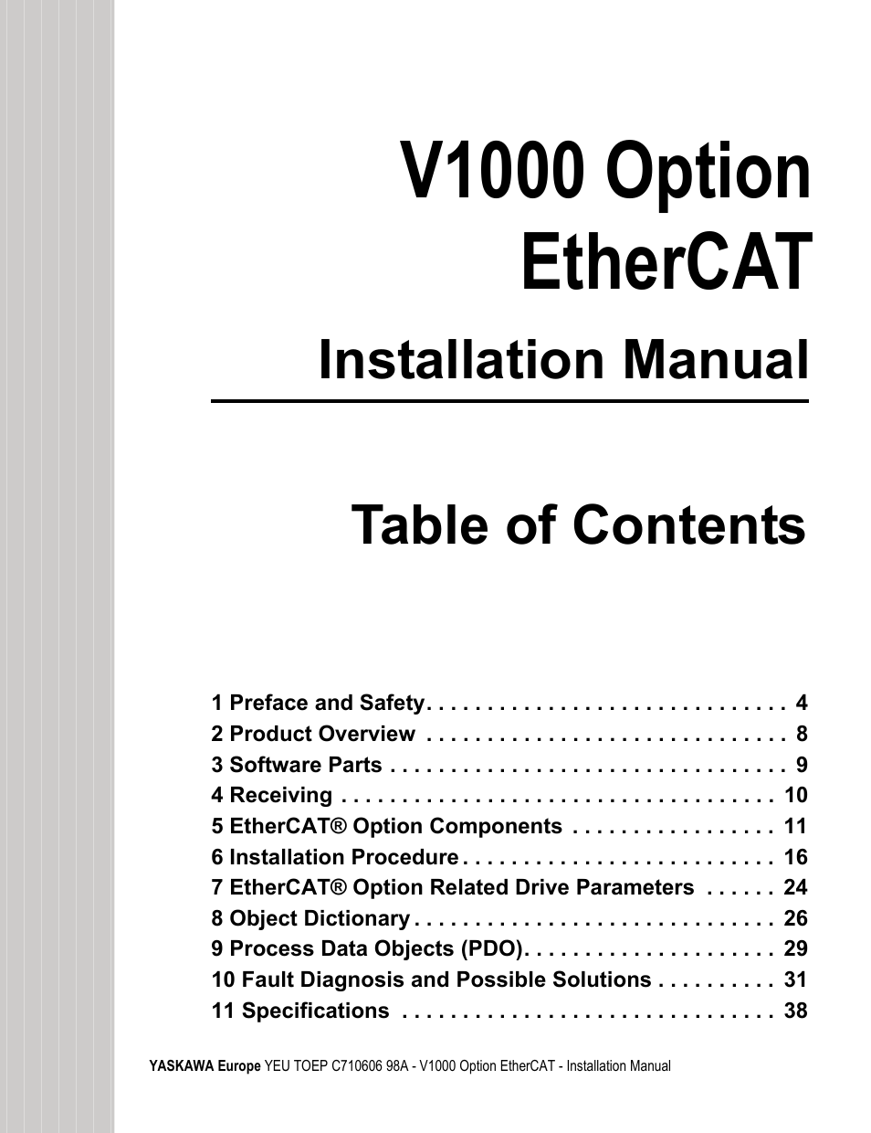 Ethercat, V1000 option, English | Yaskawa SI-ES3 for V1000 User Manual | Page 3 / 40