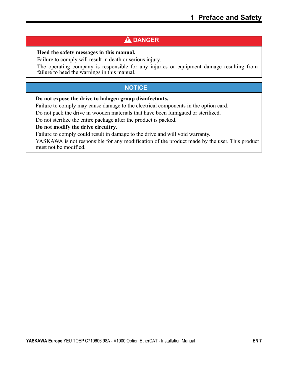 1 preface and safety | Yaskawa SI-ES3 for V1000 User Manual | Page 7 / 40