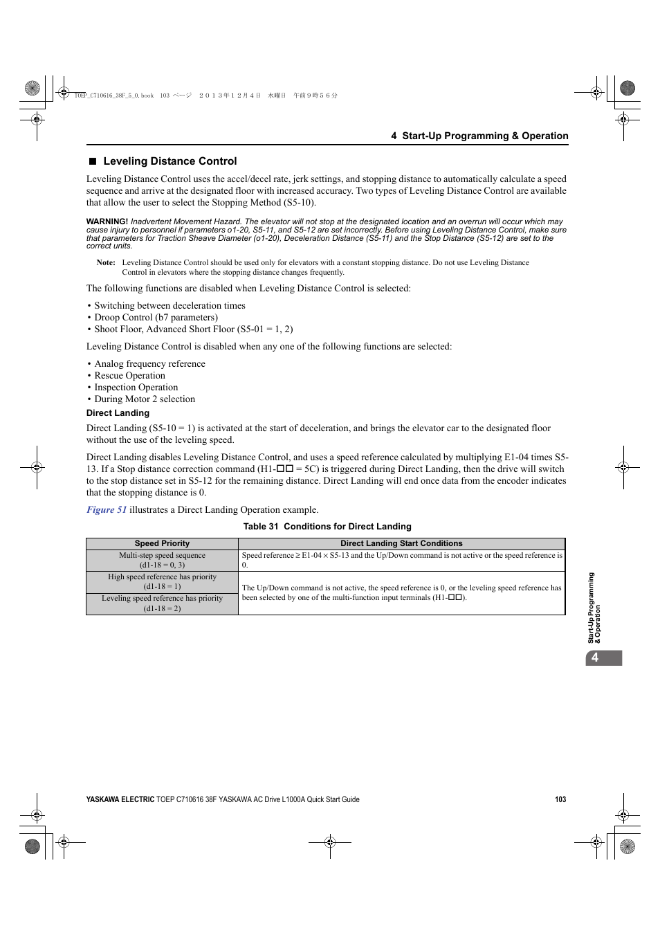 Leveling distance control | Yaskawa CIMR-LU Drives User Manual | Page 103 / 242