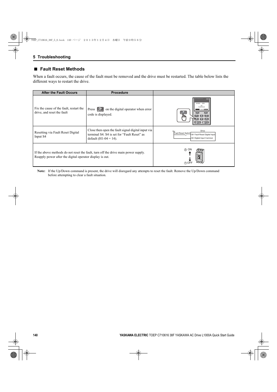 Fault reset methods, 5 troubleshooting | Yaskawa CIMR-LU Drives User Manual | Page 140 / 242