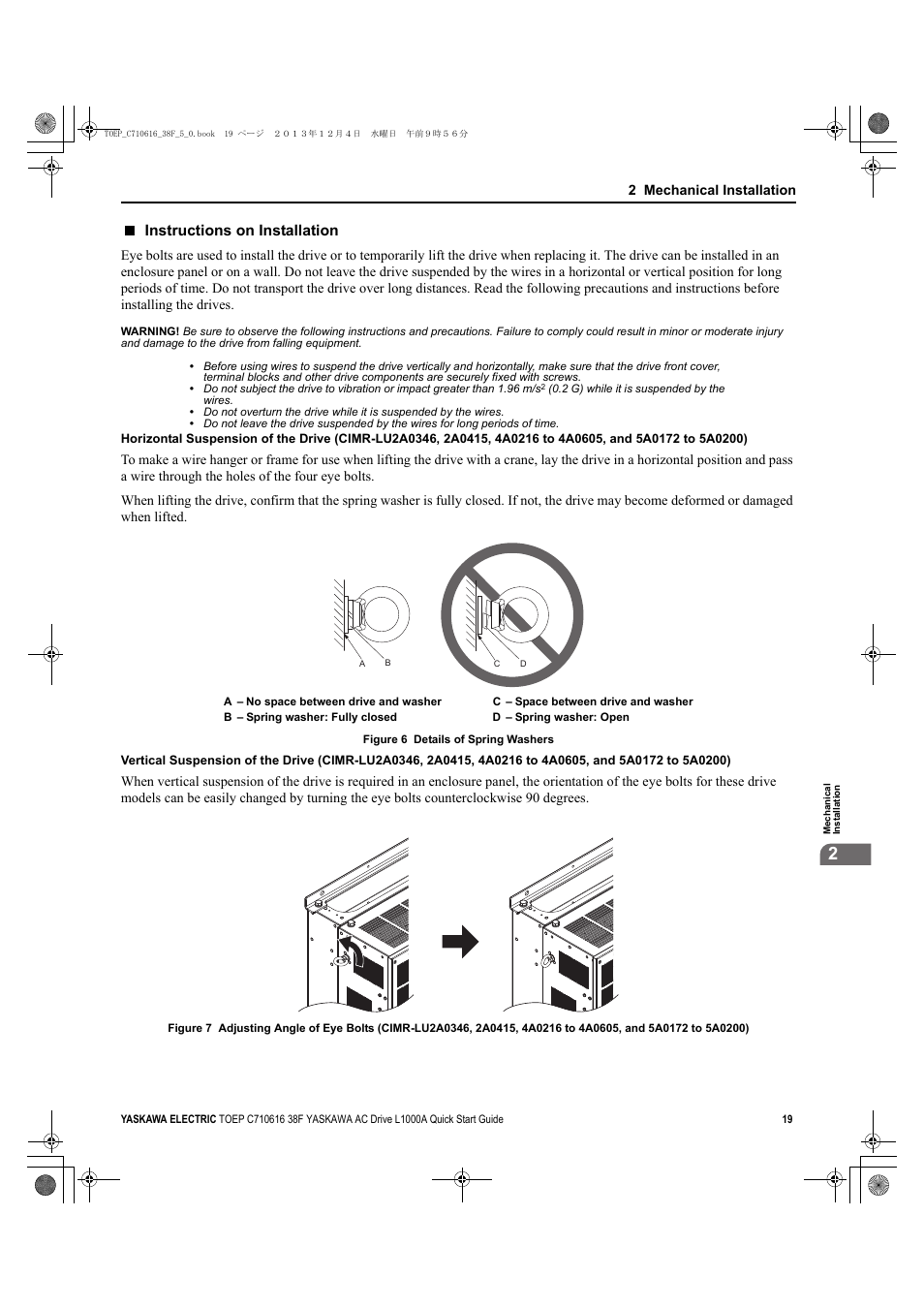 Instructions on installation, 2 mechanical installation | Yaskawa CIMR-LU Drives User Manual | Page 19 / 242