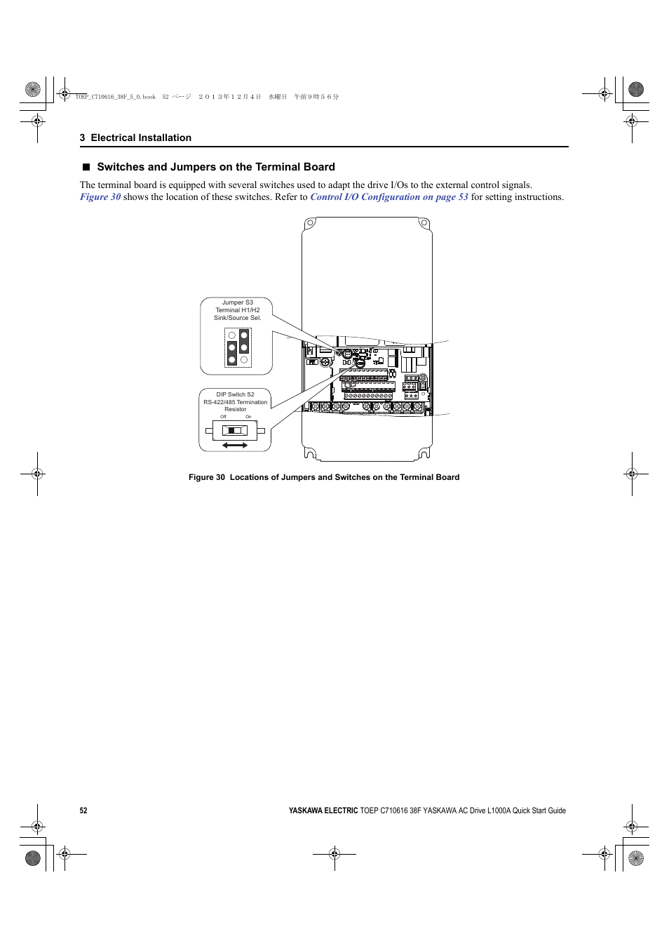 Switches and jumpers on the terminal board, Yea_c ommon | Yaskawa CIMR-LU Drives User Manual | Page 52 / 242